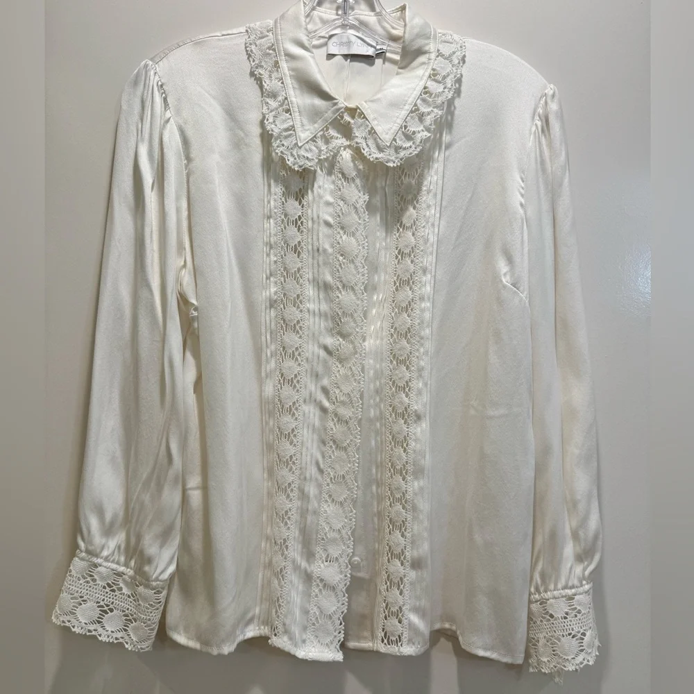 Christy Lynn Silk Button Down with Lace Details, Small - Picture 2 of 6